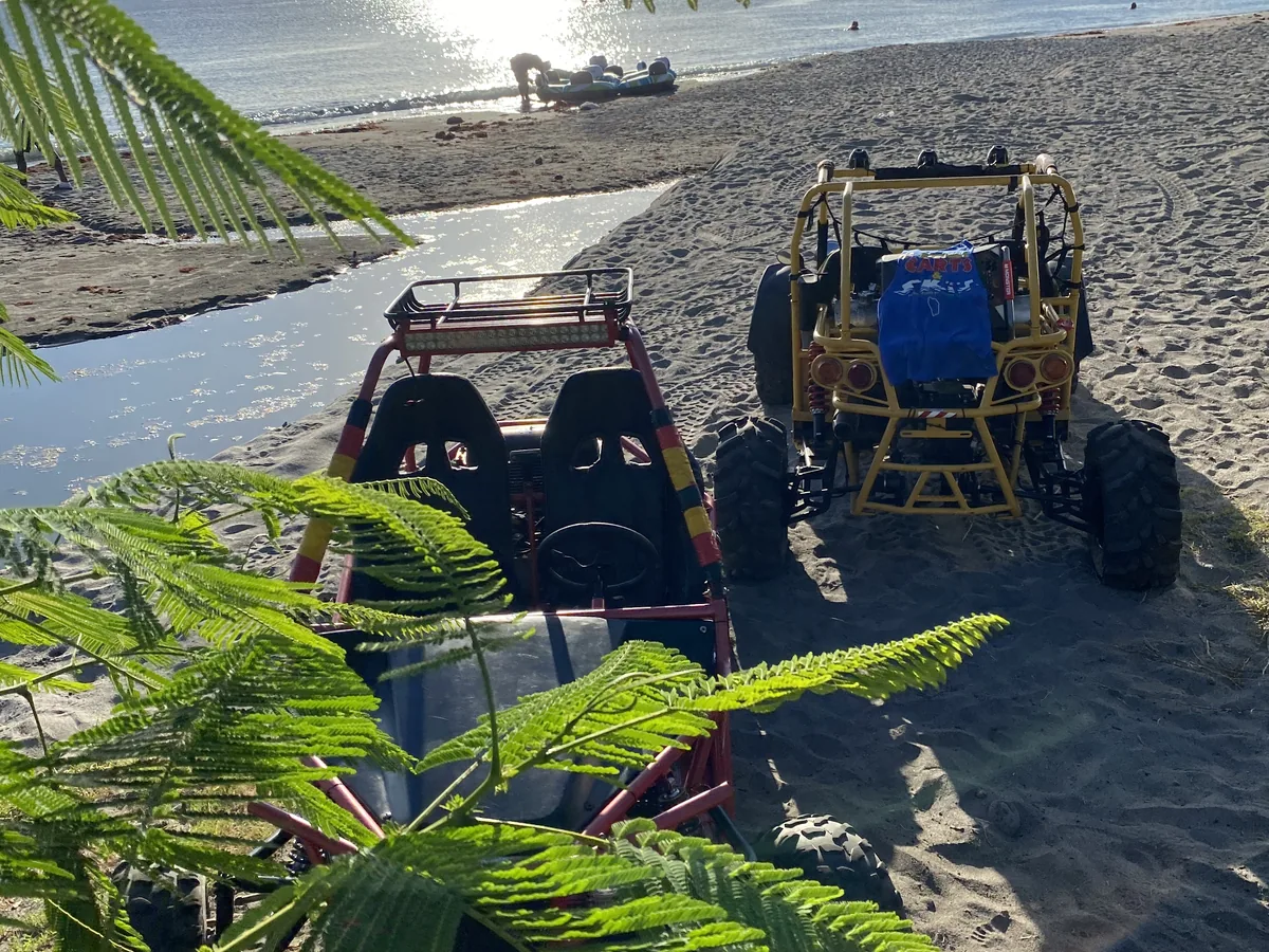 Dune buggies at the water's edge, Mero Beach
