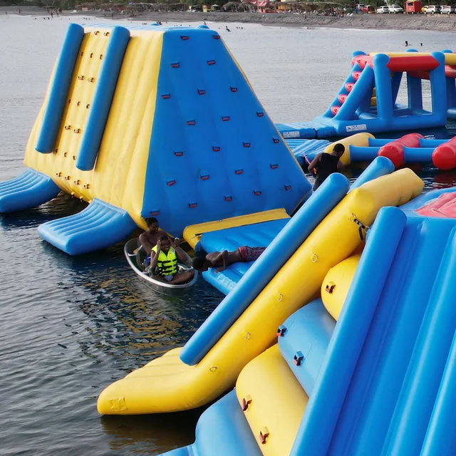 The climbing wall and slide on Storm Island